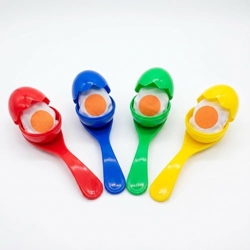 TSLBW Easter Egg and Spoon Race Game Set Games Kids Egg Balance Game Easter Party Games Set 4 Spoons 4 Simulation Eggs and 4 Eggs Yolks Garden School Easter Party Activity (B)