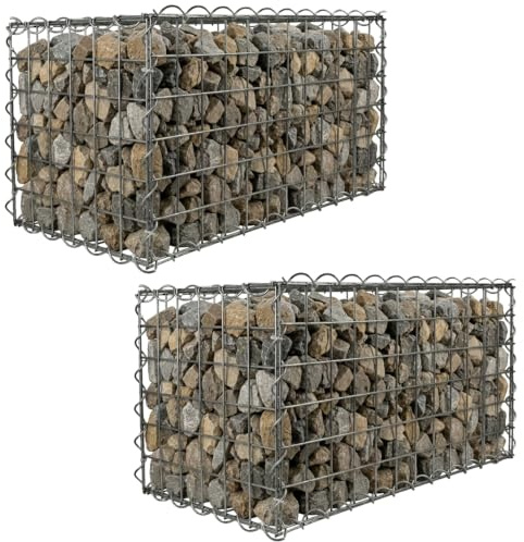Woodside Gabion Basket Garden Mesh Wire Cage Pack of 2 45 x 45 x 60cm Heavy Duty Galvanised Steel Stone Baskets for Garden Walls, Raised Beds, Seating Areas, Landscaping & Outdoor Projects