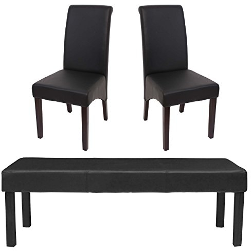 Mendler Esszimmergarnitur Garnitur M37, Bank und 2 Stühle Kunstleder - 120x43x49 cm schwarz, dunkle Beine