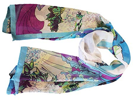 Pink, red or Blue Soft Chiffon feel Ladies Beautiful Traditional Japanese Chinese Geisha print Scarf Shawl 150cm x 50cm - posted from London by Fat-Catz (blue geisha)