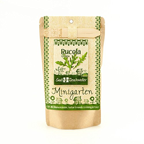 Die Stadtgärtner: Bio-Minigarten Rucola I Komplettes Anzuchtset mit Bio-Saatgut & Gartenerde für bis zu 40 Pflanzen I Premium Gemüse-Samen & Anzuchterde I Pflanze deinen eigenen Kräutergarten