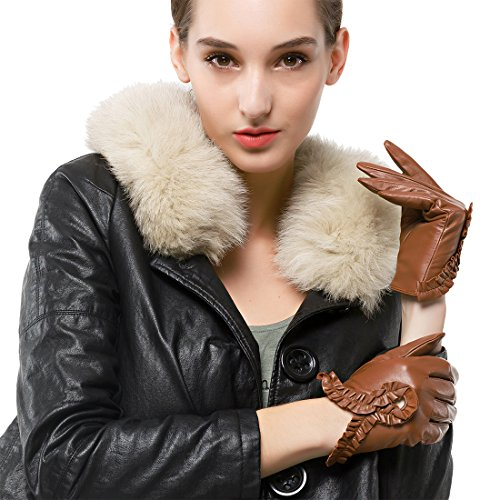 Nappaglo Damen Italien Nappa Leder Handschuhe Handgelenk Kurven Einfach Fahren Ungefüttert Touchscreen Handschuhe (L (Umfang der Handfläche:19.0-20.3cm), Braun(Non-Touchscreen))