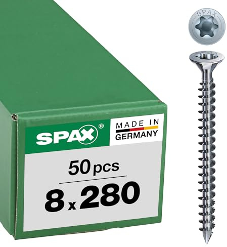 SPAX Vis construction bois, 8,0 x 280 mm, 50 pièces, Tête centrante, Tête fraisée, T-STAR plus T40, Pointe CUT, WIROX - 1201010802805