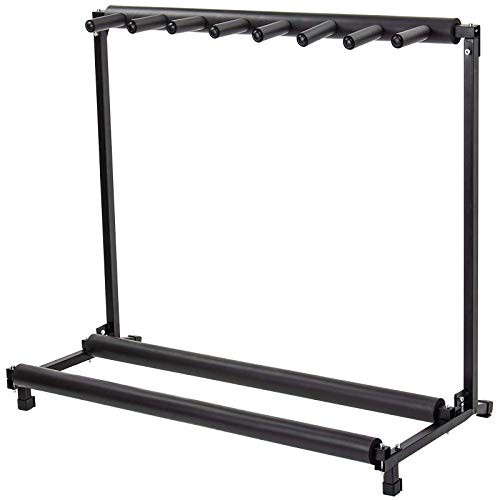Display4top Supporto pieghevole per 7 chitarre - Porta chitarra nera portatile. Imbottitura per chitarra classica acustica, elettrica, per basso