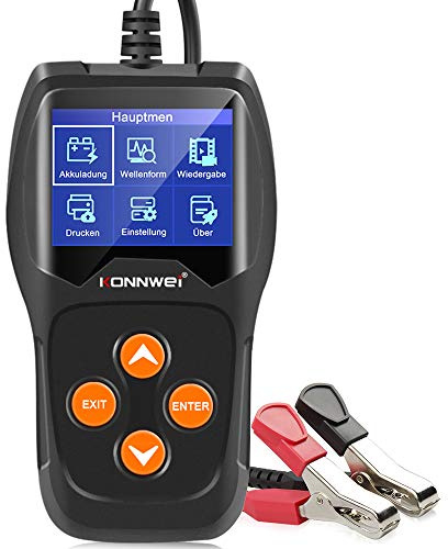 KONNWEI KW600 12V Professional Batterietester 100-2000 CCA 220AH Automotive Batterie Analyzer Batteriezustand Test-Tool für Auto/Boot/Motorrad und Mehr | 12V Batterietester für 100-2000 CCA, prüft Spannung, Kaltstartstrom. Farb-LCD, Wellenformanalyse, für Auto, Boot, Motorrad