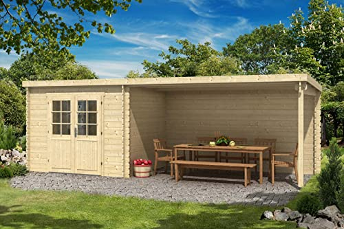 Abri de Jardin Brilon 28-A en Bois de la Marque Carlsson | cabanon de Jardin Exterieur | cabane de Jardin exterieure | Rectangle, Construction en madriers, cabane à Outils, Toit monopente, épaisse