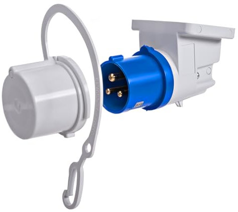 BITS4REASONS Maypole Caravan Inlet Socket with Cap - 230V 16A. Caravan Plug Adapter Exterior Socket with Waterproof Socket Cover. Caravan Trailer Accessories & Motorhome Accessories.