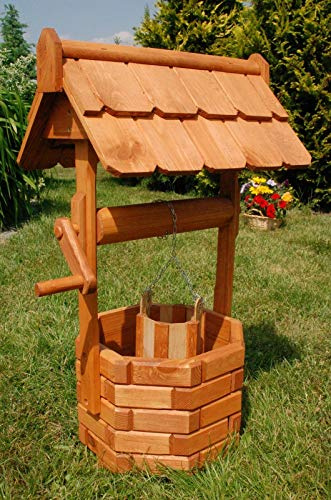 Holzbrunnen 100cm 1m Gartenbrunnen imprägniert massiv Garten Deko Zierbrunnen