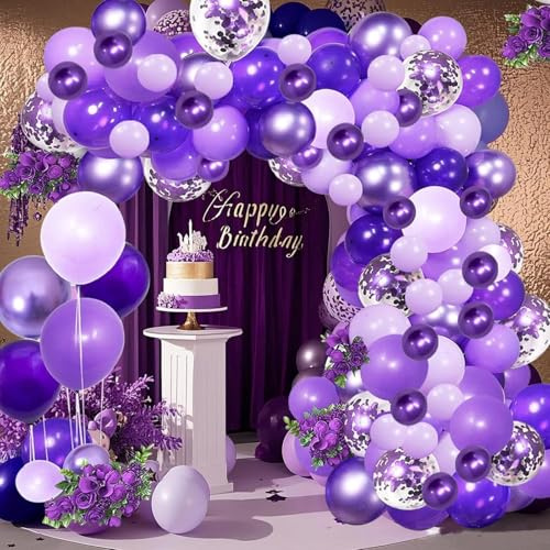 Purple Shades Balloons Garland Arch Kit-116Pcs 5/10/ 12 Dark Pastel Light Metallic Confetti Purple Balloons Arch Set for Wedding Birthday Baby Shower Graduation Party Decorations