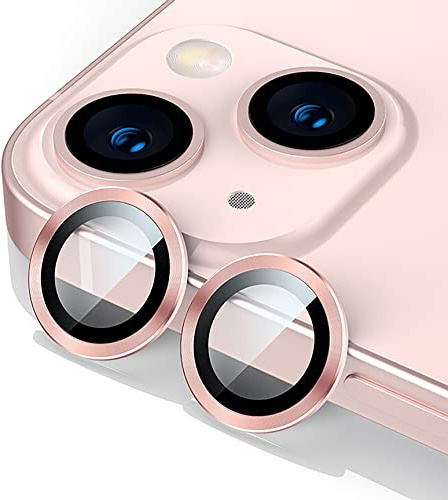 GIOPUEY Pellicola Fotocamera per iPhone 13, iPhone 13 Mini Protezione Fotocamera [Materiale 2 in 1] Bordo in Metallo + Pellicola Protettiva - Pink
