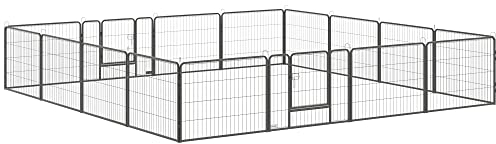 PawHut Welpenlaufstall 16-TLG Welpenauslauf mit 16 Gitterplatten Tür flexibel Schutzplane 60cm hoch Welpengitter Laufstall für Haustiere Hund Katze Welpe Laufgitter für drinnen und draußen