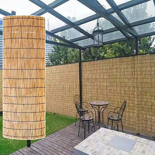 KDDFN Handgewebter Sichtschutzzaun,Balkonsichtschutz aus Natürlichem Schilf,Garten Schilfzaun,UV-beständig/Einfache Montage/Anpassen,für Garten oder Terrasse (60x1500cm/2x49ft)