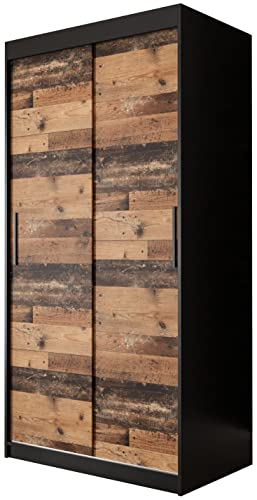 KRYSPOL Schiebetürenschrank Old Style T 100 cm Kleiderschrank Einlegeboden Schlafzimmer- Wohnzimmerschrank Schiebetüren Modern Design (Schubladen: 2)