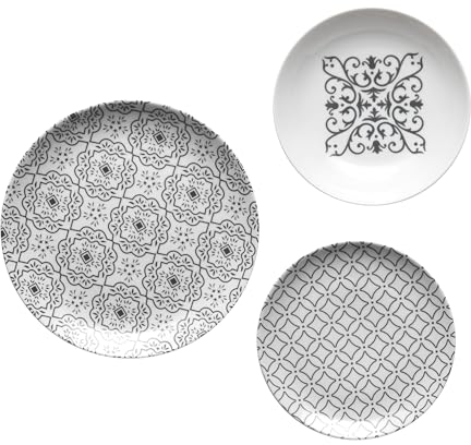 Guzzini - LE MAIOLICHE Set 6 Posti Tavola, Piatti Piani, Piatti Fondi, Piatti Frutta/Dessert - Grigio Cielo - 10290992