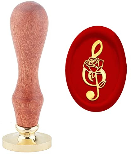 craspire Wachssiegelstempel, Musiknote, Vintage-Rosenblume, Siegelwachsstempel, Ovaler, Abnehmbarer Messingkopf, Siegelstempel Mit Holzgriff Für Hochzeitseinladungen, Valentinstag, Geschenkverpackung
