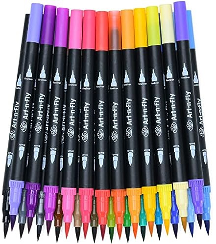 Art-n-Fly Lot de 25 Marqueurs Pinceaux Double Pointe pour Adulte Coloré pour Calligraphie, Dessin, Journal - Feutre Pointe Fine - Débutant ou Professionnel