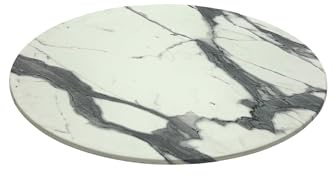 BE Furniture 70 cm Round Romeo White Marble Effect Bistro Table Top, Garden Table Tops