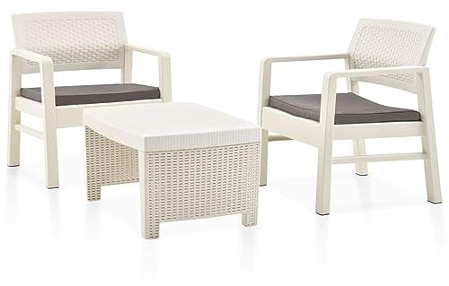 Homgoday 3-teiliges Gartenmöbel-Set aus Kunststoff, weiß, Gartenmöbel, Gartenmöbel, für Terrasse, Pool, Balkon
