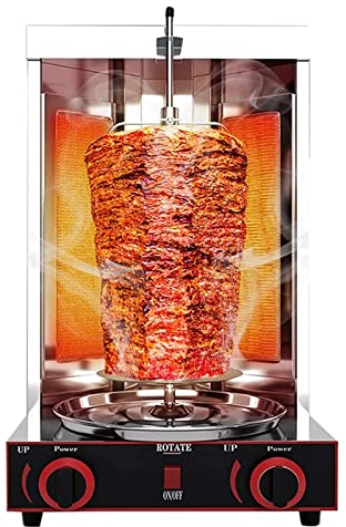 Dönergrill, Döner- und Gyrosgrill, Gasgrill aus Edelstahl, 50–300 °C mittlerer Spieß mit Spießen, Timer für Zuhause, Drehspießofen, Grill-Döner-Kebab-Maschine mit Temperatureinstellungss