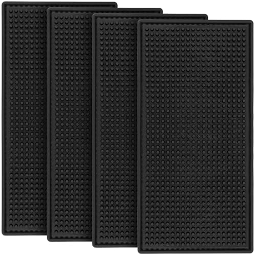 FUNSUEI 4 tappetini da bar in silicone nero, 30 x 15 cm, in gomma, scolapiatti, rettangolari, scolapiatti, in silicone, per bar, caffetteria, cucina, club