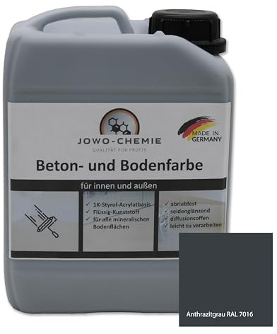 JOWO-CHEMIE Betonfarbe (2,5kg) Bodenfarbe Flüssig Kunststoff für 20m² Grauton Beton Estrichfarbe Beschichtungen (Anthrazitgrau)