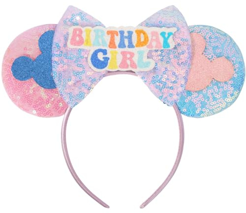 UNKJIN Mouse Ears Headband, Sequin Birthday Bow Ears Headband for Princess Birthday Party Decoration