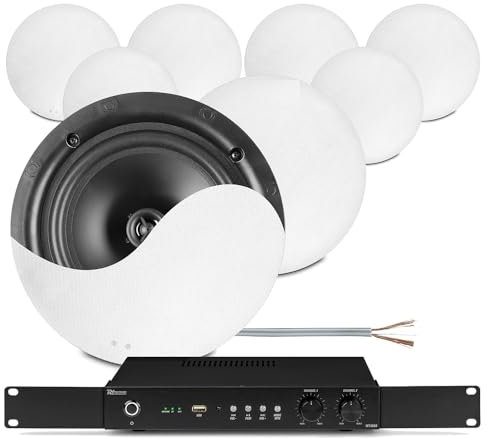 Power Dynamics 2-Zone Multi Room Ceiling Speaker System with 8x NCSS8 Speakers, WiFi Amplifier and Bluetooth – Home Audio Kit for Kitchen, Living Room & Bedroom Installations
