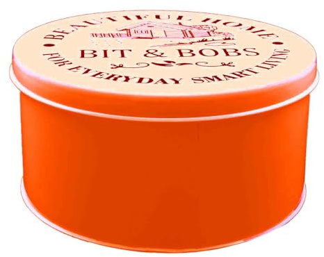 Nobel Bit & Bobs Round Deep Cake Storage, Flat Canister Cake,Biscuit,Cookies Storage tin Container ideal for Roti Chapati, cake Size 21.5cm (Orange)