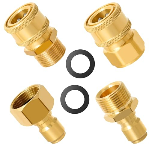Bamyli Set di 4 accoppiatori M22-15 mm per idropulitrice ad innesto rapido, set di adattatori per idropulitrice da 3/8, girevoli a connessione rapida, per lavaggio a getto e pompa per idropulitrice