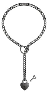 Ticome Women's Slip Chain Necklace Locker Key Heart O-Ring Black Stainless Steel Punk Rock Cuba Adjustable Long Lariat Y Necklaces for Men