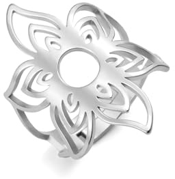 kkjoy Bague de Fleur en Acier Inoxydable Bagues Ajourées Réglables Fleuries Bague de Promesse Bijoux pour Femmes Charmantes Dames
