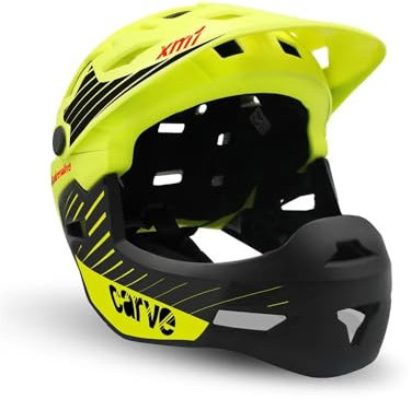 MVTEK Gul Carve Cykelhjälm - MTB för Män och Kvinnor, Vuxen 55/58 cm Godkänd av Polykarbonat, Justerbar, Andas Med Avtagbar Hakbygel, 500 g