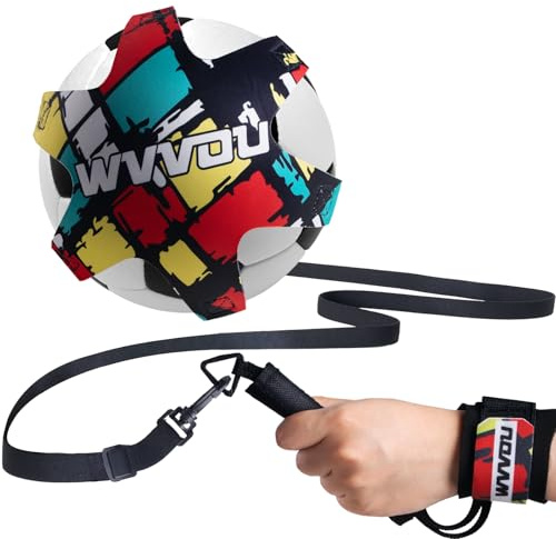 WVVOU Fußball Volleyball Rugby Kick Trainer, Fussball Geschenke Jungen, Handle Solo Fussball Trainingszubehör mit Verstellbarer Handgelenkband, Kinder Fußball Training Zubehör