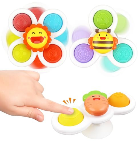 Saugnapf Spielzeug Baby, Badespielzeug für Babys, Spinner Baby, Reisespielzeug, Wasserspielzeug, Sensorik Spielzeug Babies ab 18 Monaten (3 Stück)