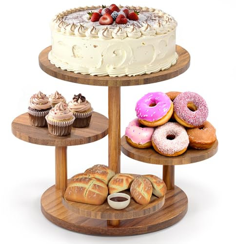 HURZMORO 3 Tier Serviertablett und Platten weiß, hölzerne dreistöckige Vorspeise Serviertablett, Party Tabletts und Platten, 3 Tiered Tray Desert Stand, Lebensmittel-Stände für Display Party