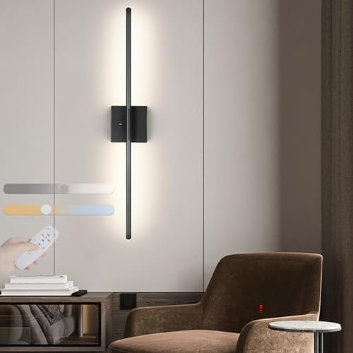 GZZBMY Wandlampe mit Fernbedienung LED Dimmbar 10%-100% Wandleuchte Innen Schwarz Modern Flurlampe 24W Bett Dimmbare Wandbeleuchtung Up Down Schrankleucht für Wohnzimmer Schlafzimmer (70CM)