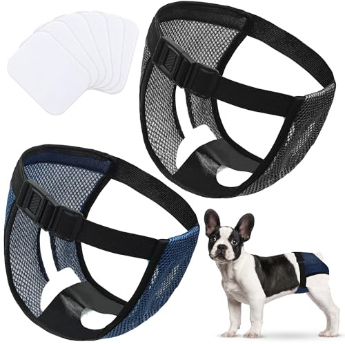 WUFANC 2er Pack Läufigkeitshose für Hündinnen Waschbare Schutzhöschen Wiederverwendbar Hundewindeln Hundehose mit 6 Damenbinde Verstellbare Schutzhose für Hunde Läufigkeit, Schwarz und Blau (L)