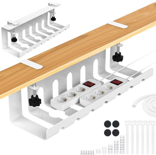 Aevcvok Raccogli Cavi Scrivania, Set di 2 Canalina Passacavi, Nascondi Canali Organizer Cavi da Tavolo Senza Foratura, 43cm Portacavi Sotto Scrivania - Bianco