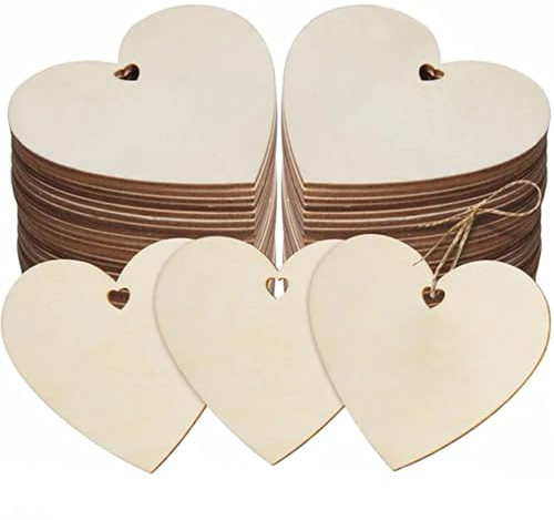 50 Stück Holzanhänger zum Bemalen - 8cm Holzherzen Deko Holzherzen zum Beschriften, DIY Handwerk für Hochzeit Geburtstag Weihnachten Valentinstag Geschenkanhänger