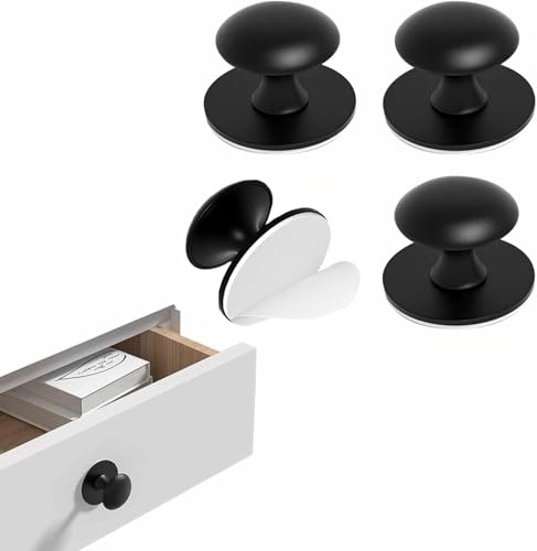Wjelet 4 Stück Selbstklebende Schrankknöpfe, Edelstahl Schubladenknöpfe,Selbstklebende Griffe für Schubladen,Glastüren,Duschtüren und Kleiderschränke,Möbelgriffe Ohne Bohren,Mattschwarz