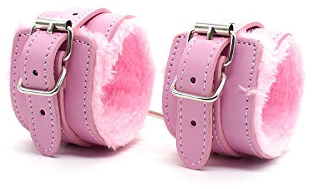 BONDAGERIE® Manette rosa per coppia pelose, in Ecopelle, regolabili