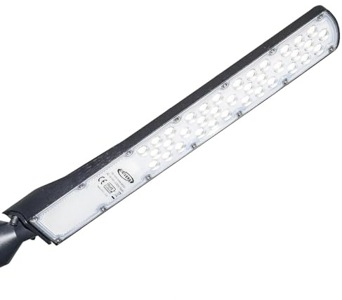 Planetitaly Lampione Stradale LED 100W Ultra Slim, 220V, 8400 Lumen, Luce fredda 6500K, Angolo 90°, Impermeabile IP65, Alluminio, Faro Armatura con Inclinazione Regolabile 90° (100W-S)