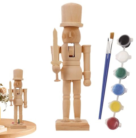 Wooden Nutcracker Unpainted, Paint Your Own Nutcracker Figures, Unfinished Wood Nutcracker with Painting Kit, Crafting for Kids, Adults, All Ages, Family, Friends Holiday Fun