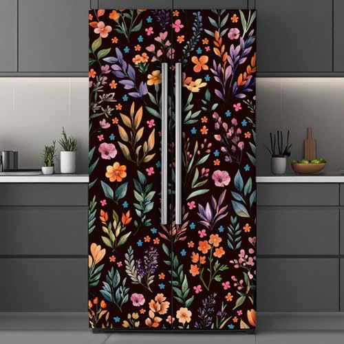 GOMAKERER 2 unidades de envoltorios de vinilo extraíbles con patrón floral para nevera, para puerta de nevera, congeladores, panel adhesivo para decoración de cocina, bar, 41,5 x 200 cm