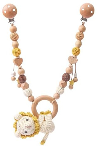 Ueiwffzo Kinderwagen Kette Baby Mobiles, Kaninchen Löwe Kinderwagenkette Aus Holz, Kinderwagen Kette Für Babys, Babymobile Kette Gehäkelt Kinderwagen Zubehör Spielzeug Für Babys (Löwe)