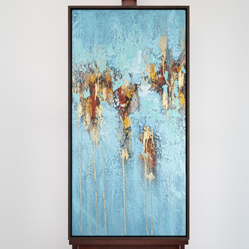 XXL Acrylgemälde 80x160 – Handgemaltes Leinwandbild Hochformat – Moderne Wandbilder in Blau & Türkies mit Schattenfugenrahmen Eiche Dunkel für Wohnzimmer, Schlafzimmer & Büro – Motiv: Zeitlose Seele