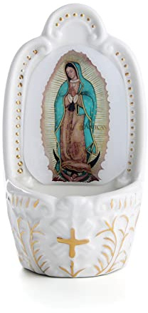 KMIMO Katholischer Weihwasserbrunnen aus Porzellan Unserer Lieben Frau von Guadalupe, Weihwasserbrunnen für den Eingang des Hauses, Wanddekoration, katholische Weihnachtsgeschenke