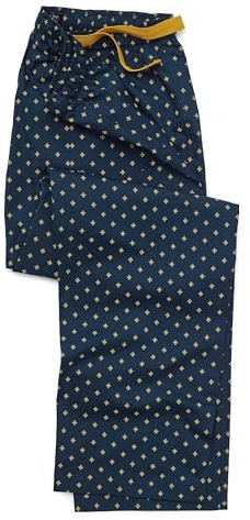 THE SAVILE ROW COMPANY LONDON Pantalon de pyjama pour homme 100 % coton doux, Imprimé fleur de lys jaune marine, S