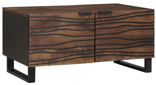 Makastle Table Basse avec 2 Portes, Design Minimaliste, Table d'appoint pour Salon, Bureau à Domicile, Chambre à Coucher, 80x50x40 cm Bois Mangue Massif et Bois D'ingénierie