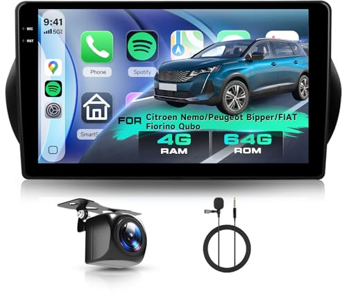Hodozzy 4G+64G Autoradio per Citroen Nemo/Peugeot Bipper/FIAT Fiorino Qubo 2008-2017 Android 10 Pollici InCell Touch Schermo Carplay Wireless Android Auto, Stereo Bluetooth DSP GPS WiFi Radio FM RDS